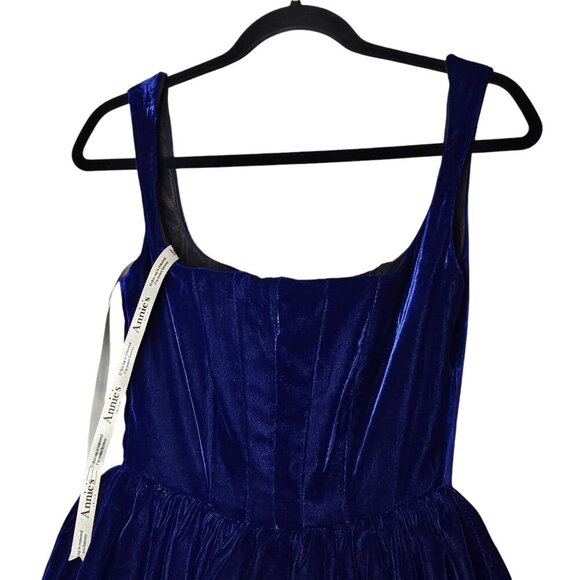 Silvia Astore Annie Ibiza Velvet Navy Blue Corset Square Neck Mini Dress IT 38/0 - Picture 6 of 14